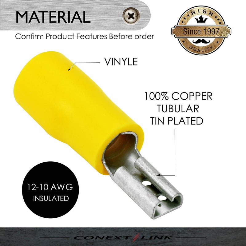 Conext Link Qdvf-110Y25 Vinyl Quick Disconnect Terminal Female 25 Pack (0.110"", Yellow 12-10 Gauge) (17160) - Image 2